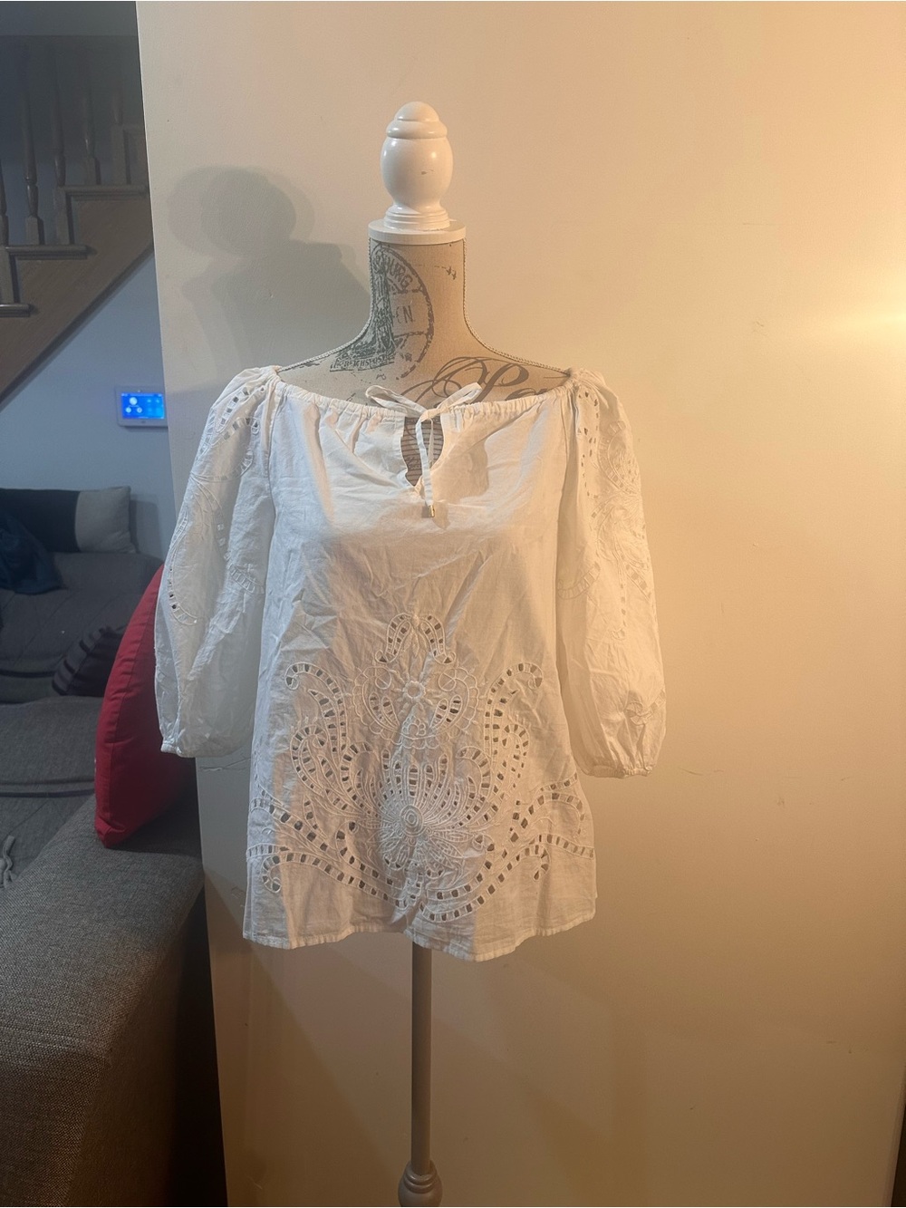 Lauren Ralph Lauren White Eyelet Peasant Top